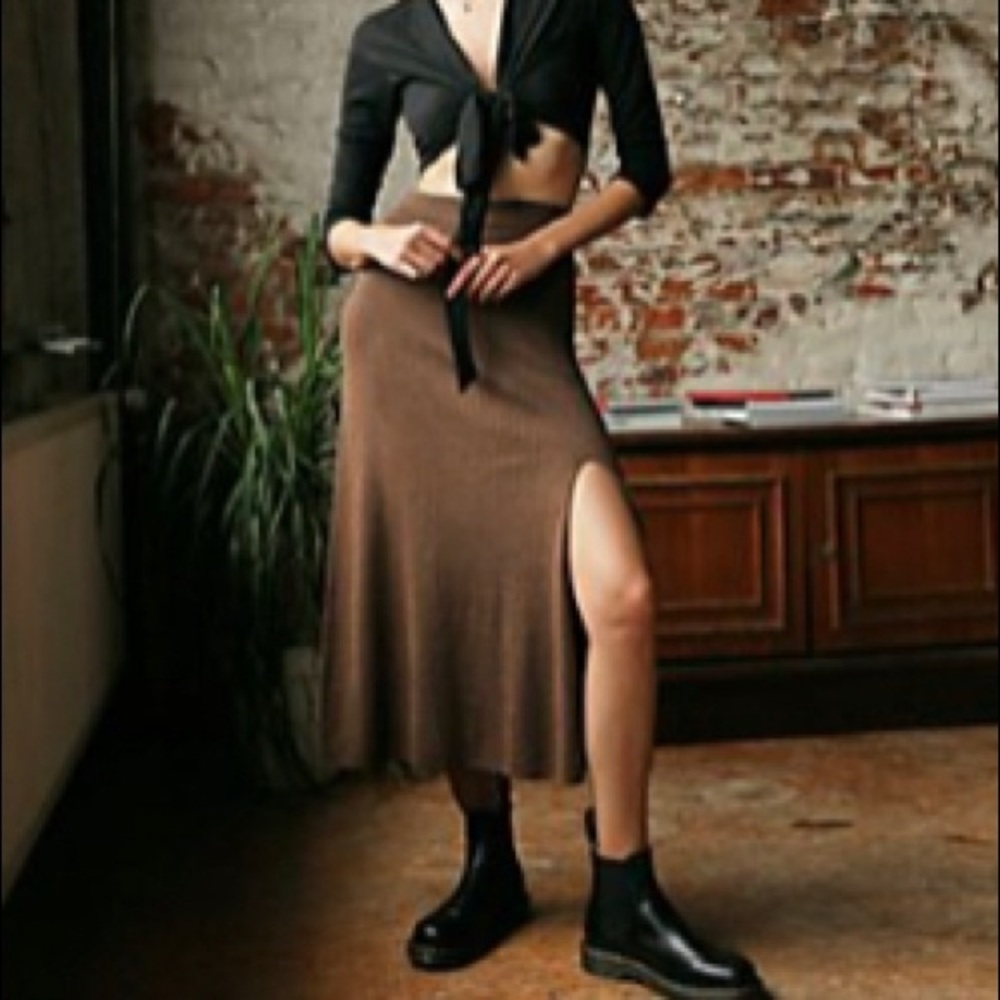 Free people share sweater skirt brown knit